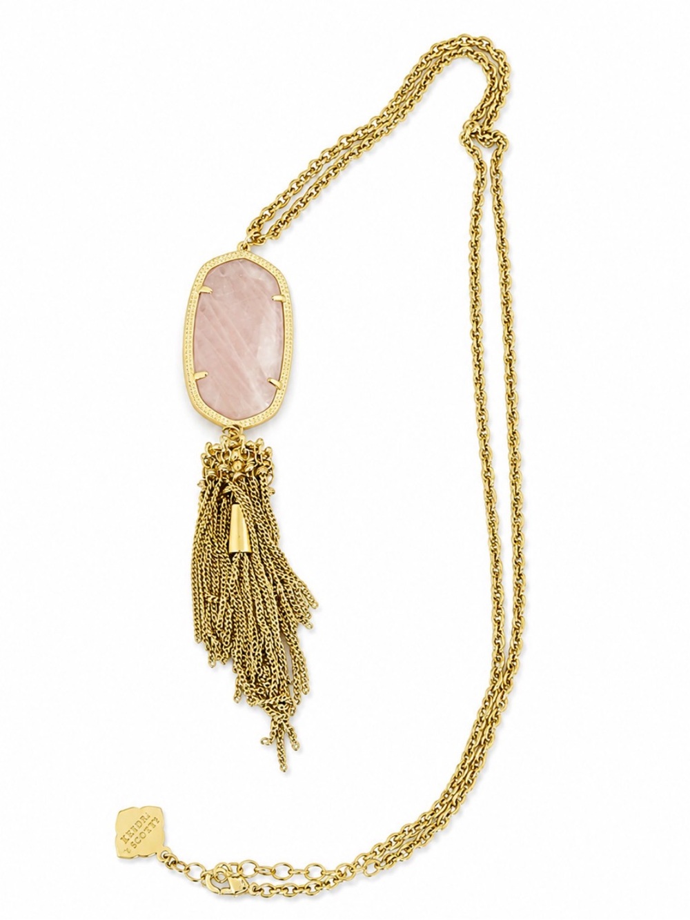 Kendra Scott Gold Pink Stone Tassel Long Pendant Necklace